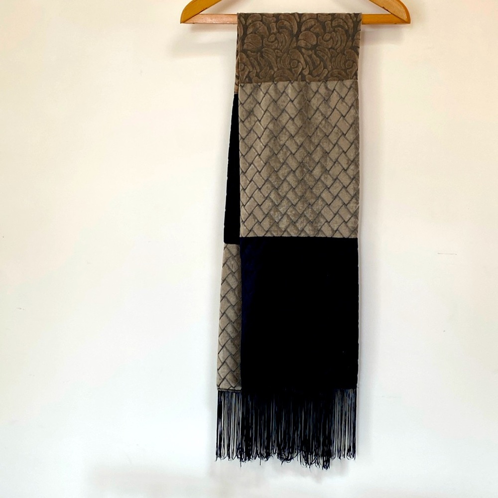 Textured Velvet scarf with fringe, looks custom made. Gucci Dolce Style
